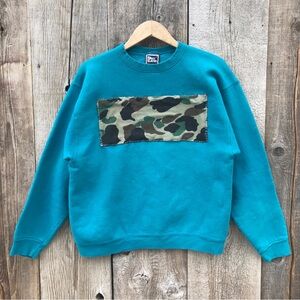 Reworked Crewneck Sweatshirt with Camo Handstitched Appliqué Block Size Large